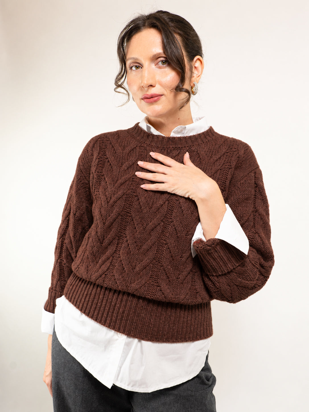 MAGLIA GIROCOLLO MOTIVO A TRECCIE MISTO LANA