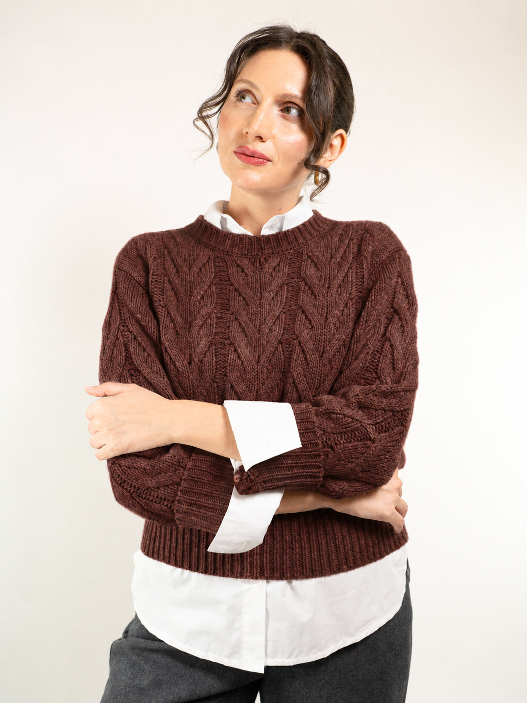 MAGLIA GIROCOLLO MOTIVO A TRECCIE MISTO LANA