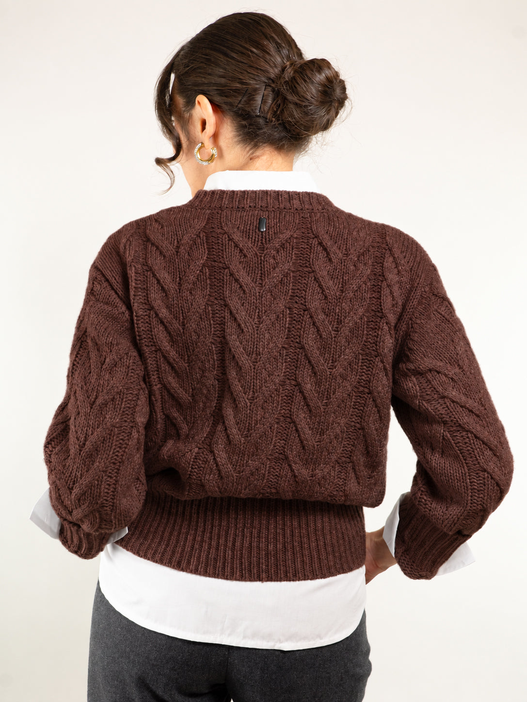 MAGLIA GIROCOLLO MOTIVO A TRECCIE MISTO LANA