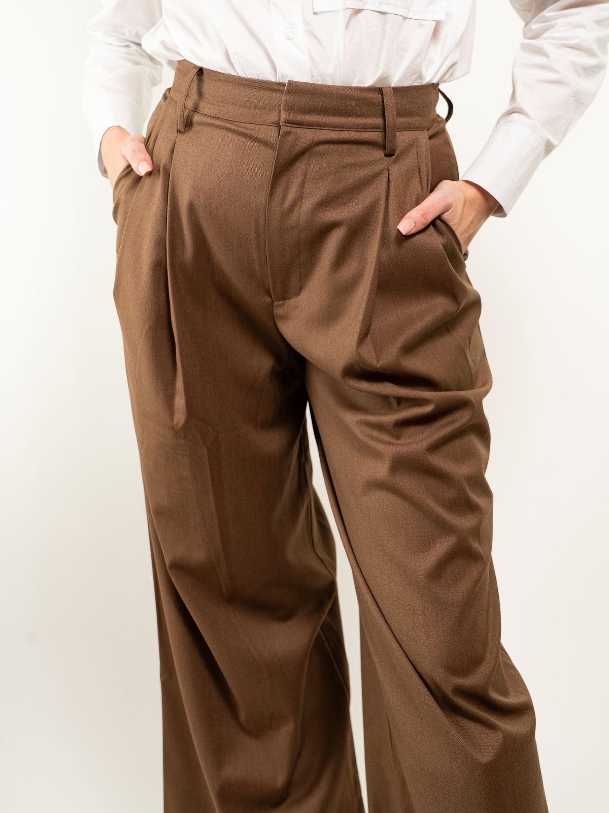PANTALONI A GAMBA LARGA IN VISCOSA E LANA