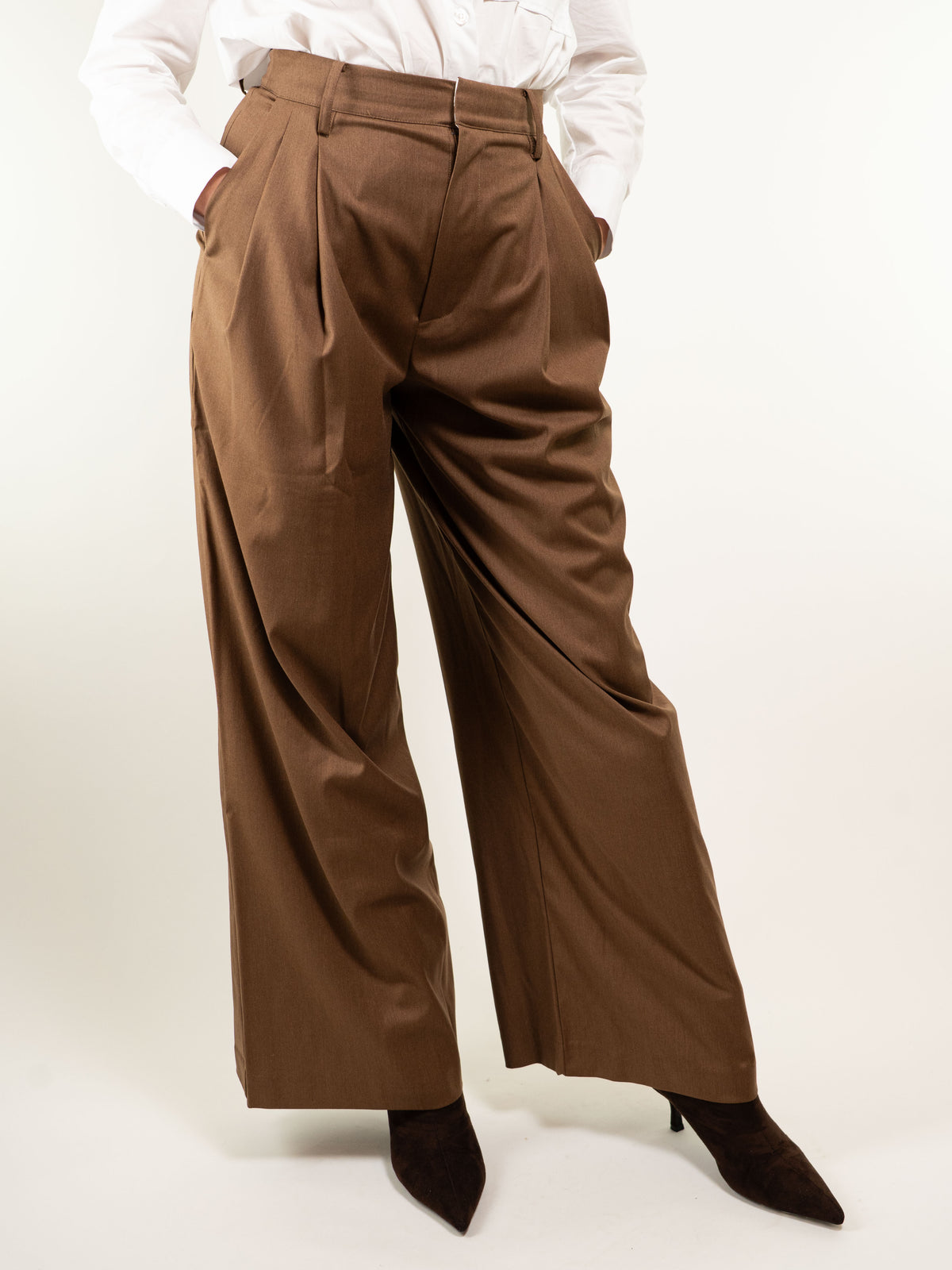 PANTALONI A GAMBA LARGA IN VISCOSA E LANA