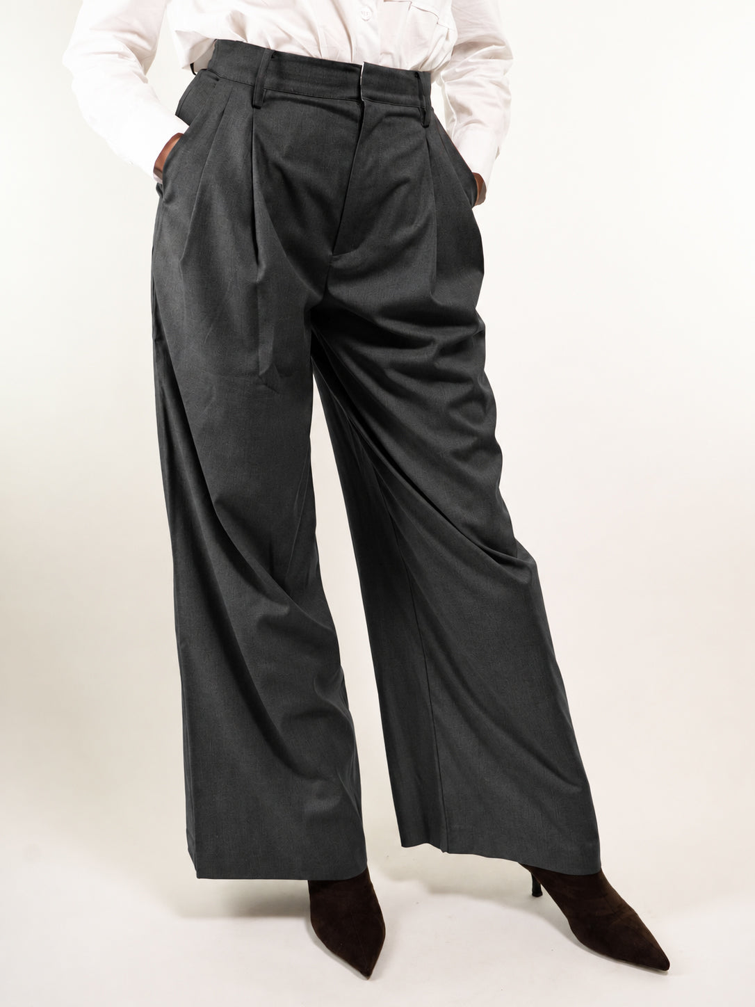 PANTALONI A GAMBA LARGA IN VISCOSA E LANA