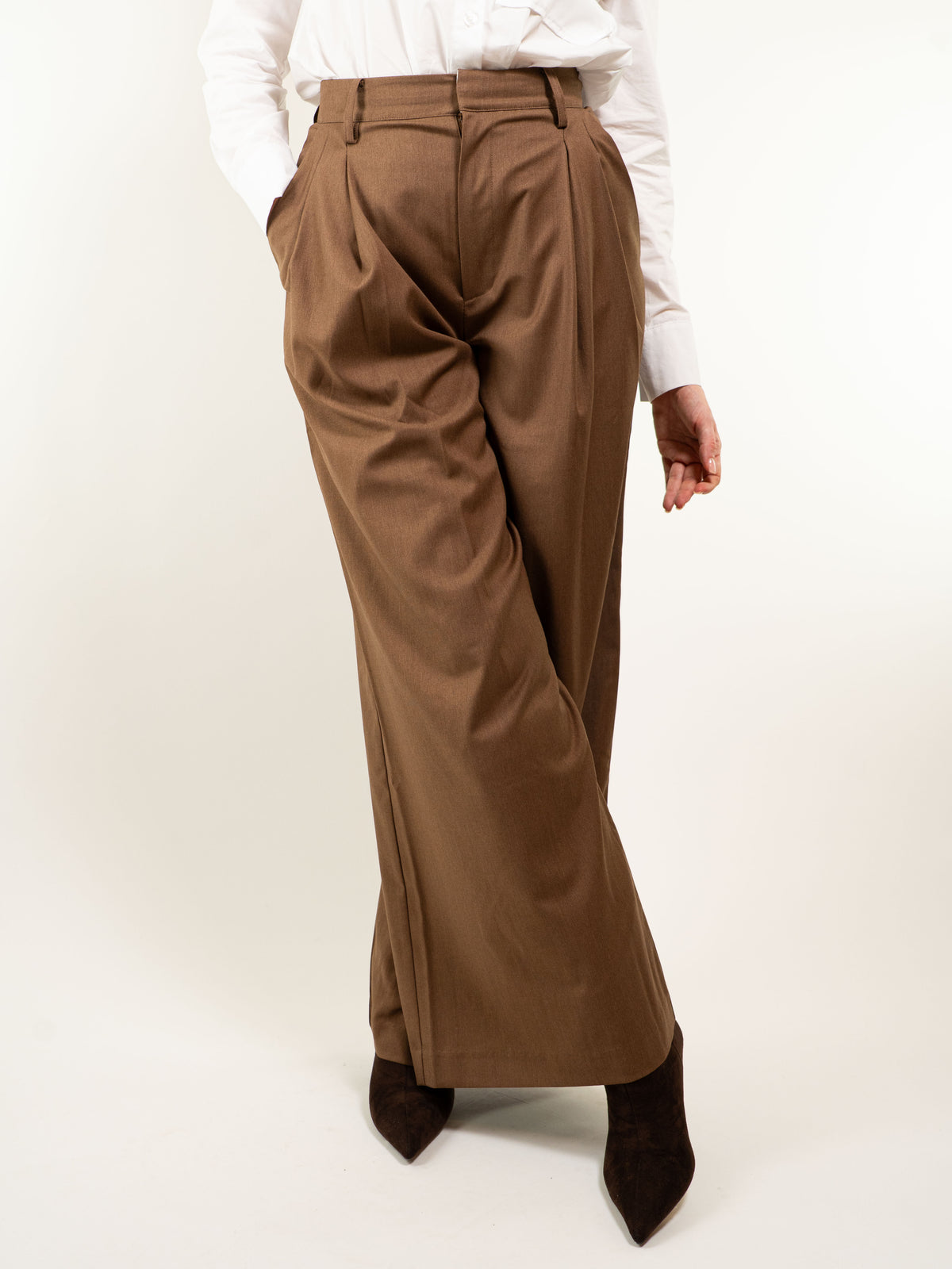 PANTALONI A GAMBA LARGA IN VISCOSA E LANA