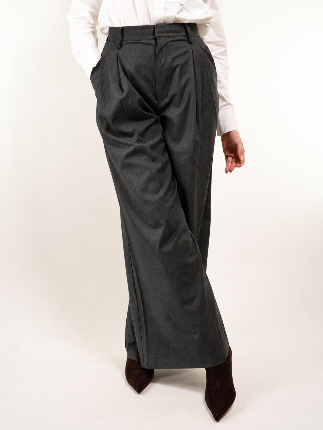 PANTALONI A GAMBA LARGA IN VISCOSA E LANA