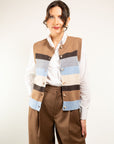 GILET IN LANA A RIGHE CON BOTTONI