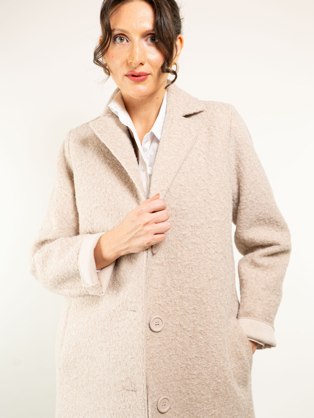 CAPPOTTO MONOPETTO TESSUTO RICCIOLINO
