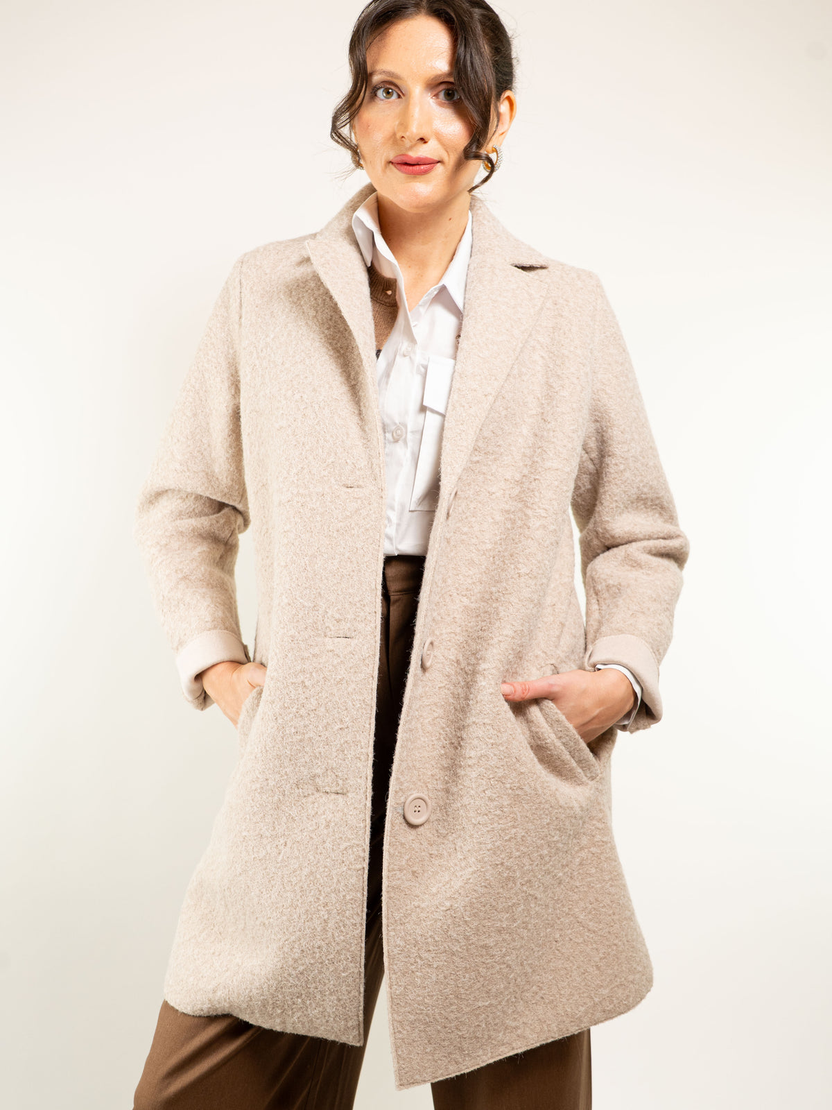 CAPPOTTO MONOPETTO TESSUTO RICCIOLINO
