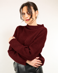 Maglia coste inglese scollo a cratere in misto lana e cashmere