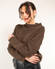 Maglia coste inglese scollo a cratere in misto lana e cashmere