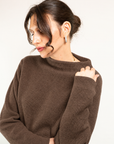Maglia coste inglese scollo a cratere in misto lana e cashmere