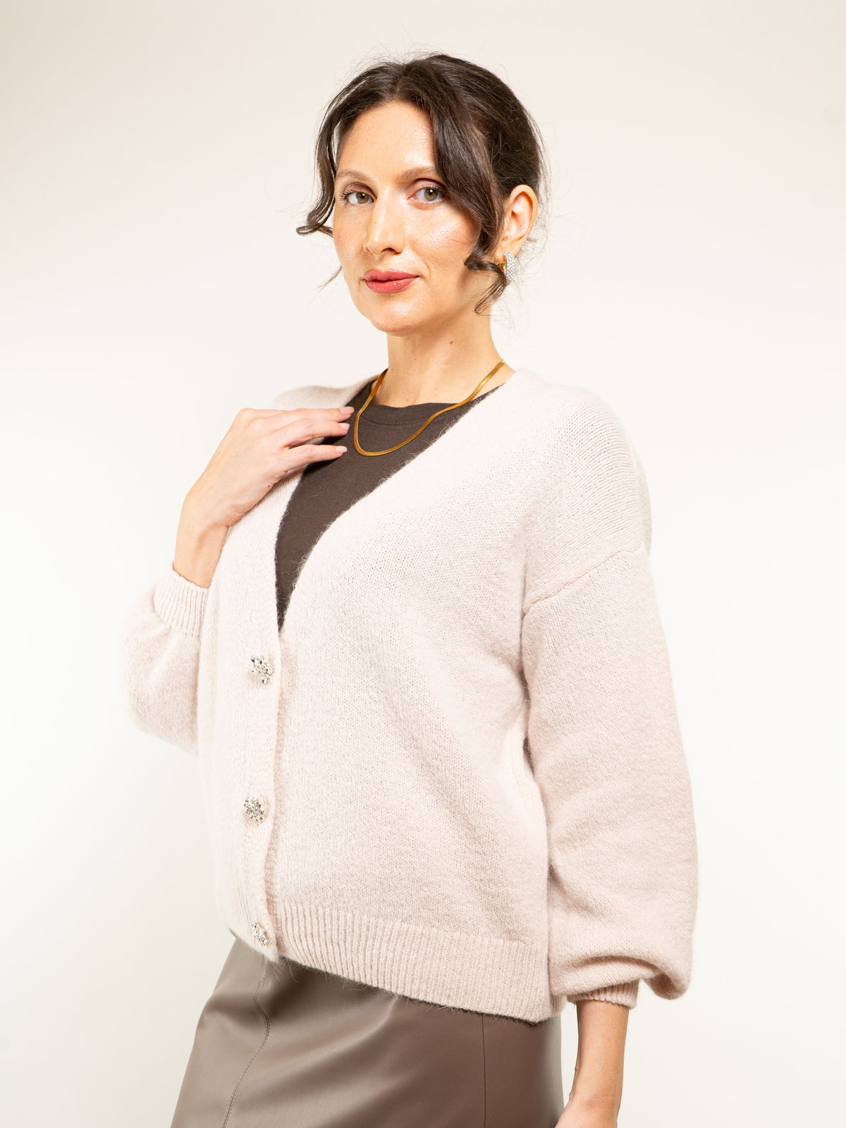 CARDIGAN MISTO LANA BOTTONE GIOIELLO