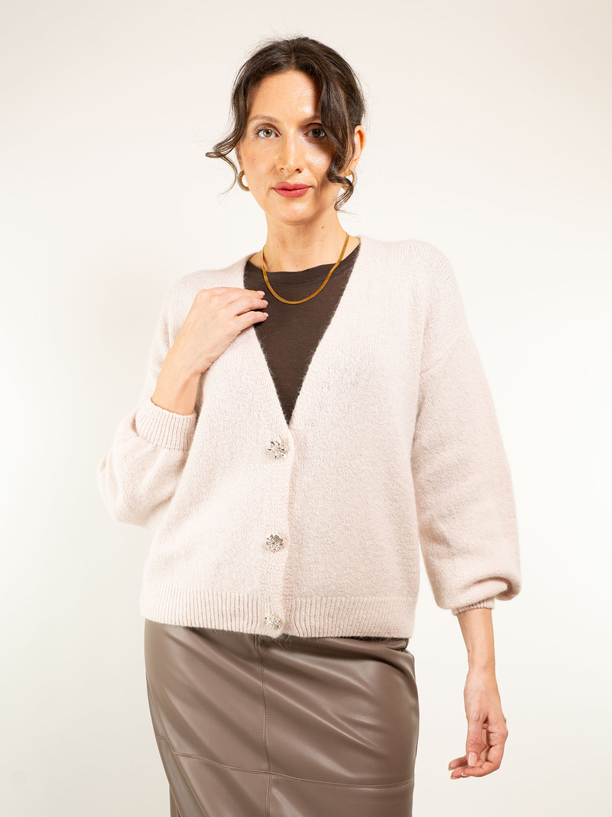 CARDIGAN MISTO LANA BOTTONE GIOIELLO