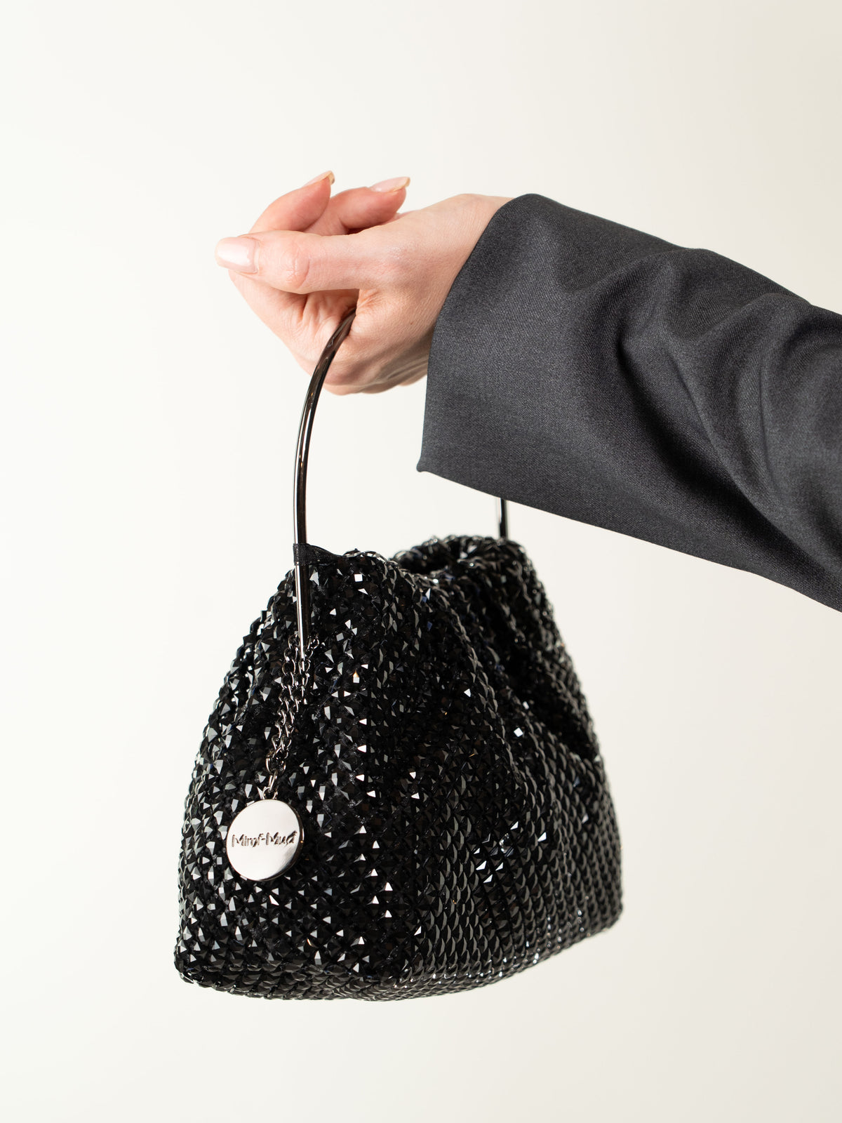 BORSA MORBIDA DI STRASS CON MANICO RIGIDO