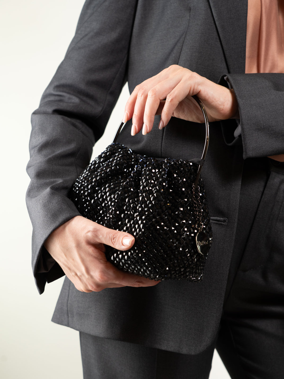 BORSA MORBIDA DI STRASS CON MANICO RIGIDO