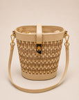 Borsa secchiello in pelle e rafia con tracolla